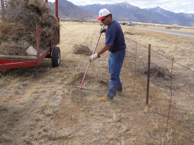 Joe Raking the grounds